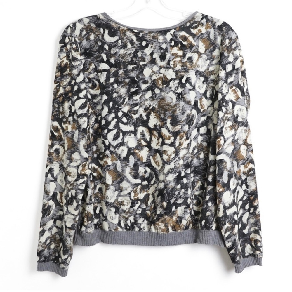 Zara leopard animal print mixed fabric pullover M medium top casual grey jaguar